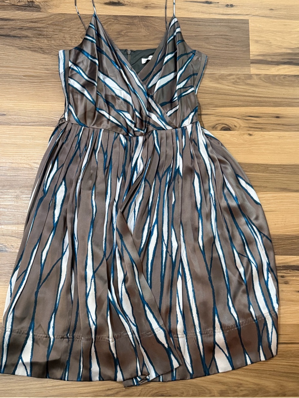 Sleeveless Brown Printed V-Neck Wrap Dress